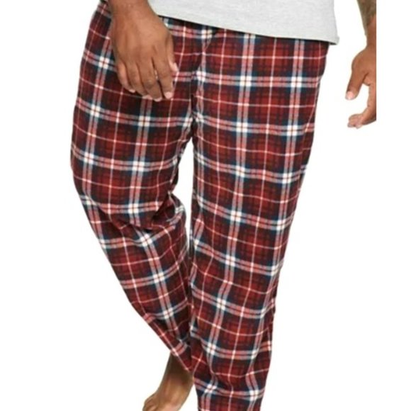 Men's Fleece Pants Pajama Lounge Sleep Red Maroon White Plaid Size 1X JJ2101 - Picture 3 of 3